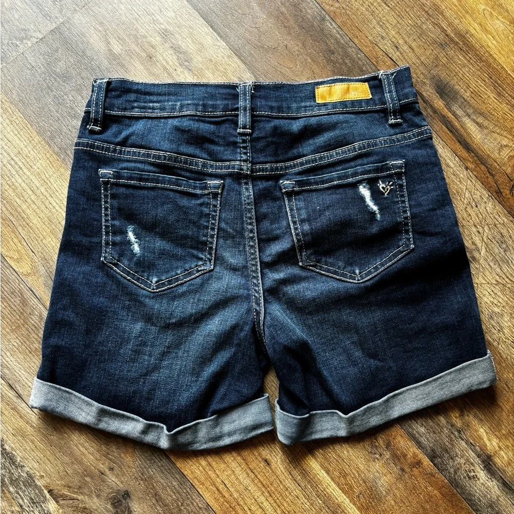 Justice Dark Wash Distressed Button Fly Denim Shorts